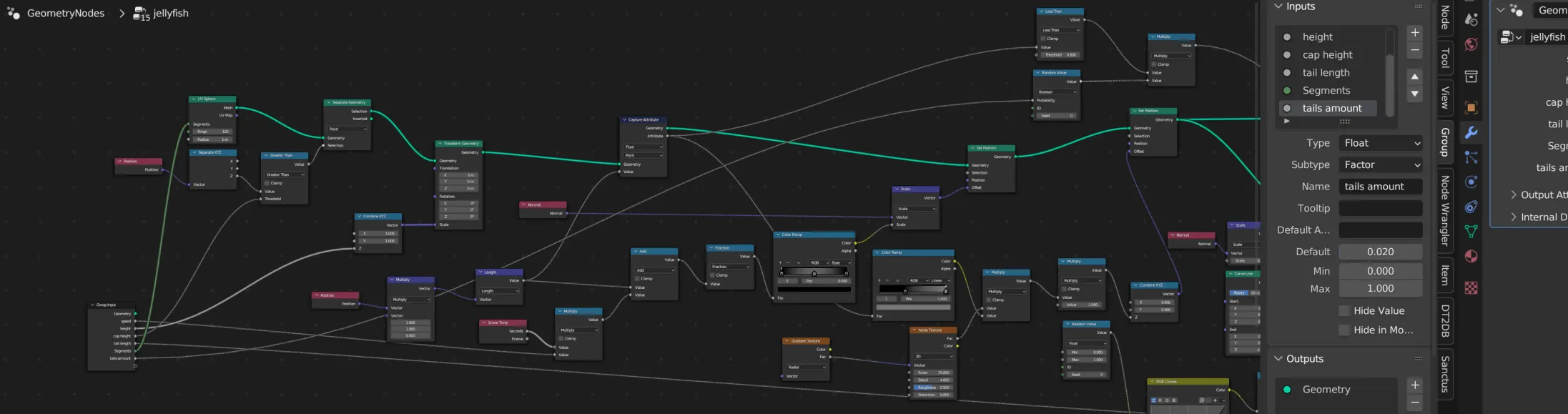 Geometry Nodes setup for jellyfish generation