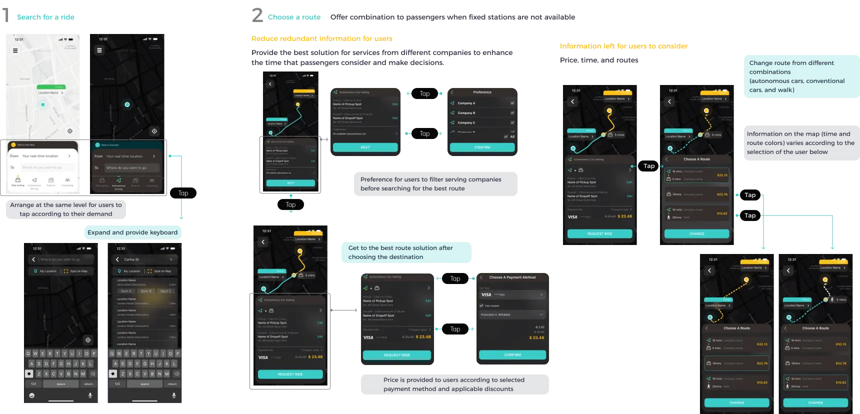 Autonomous driving app interface flow