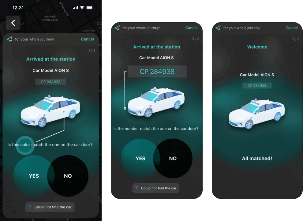 Autonomous vehicle matching process interface